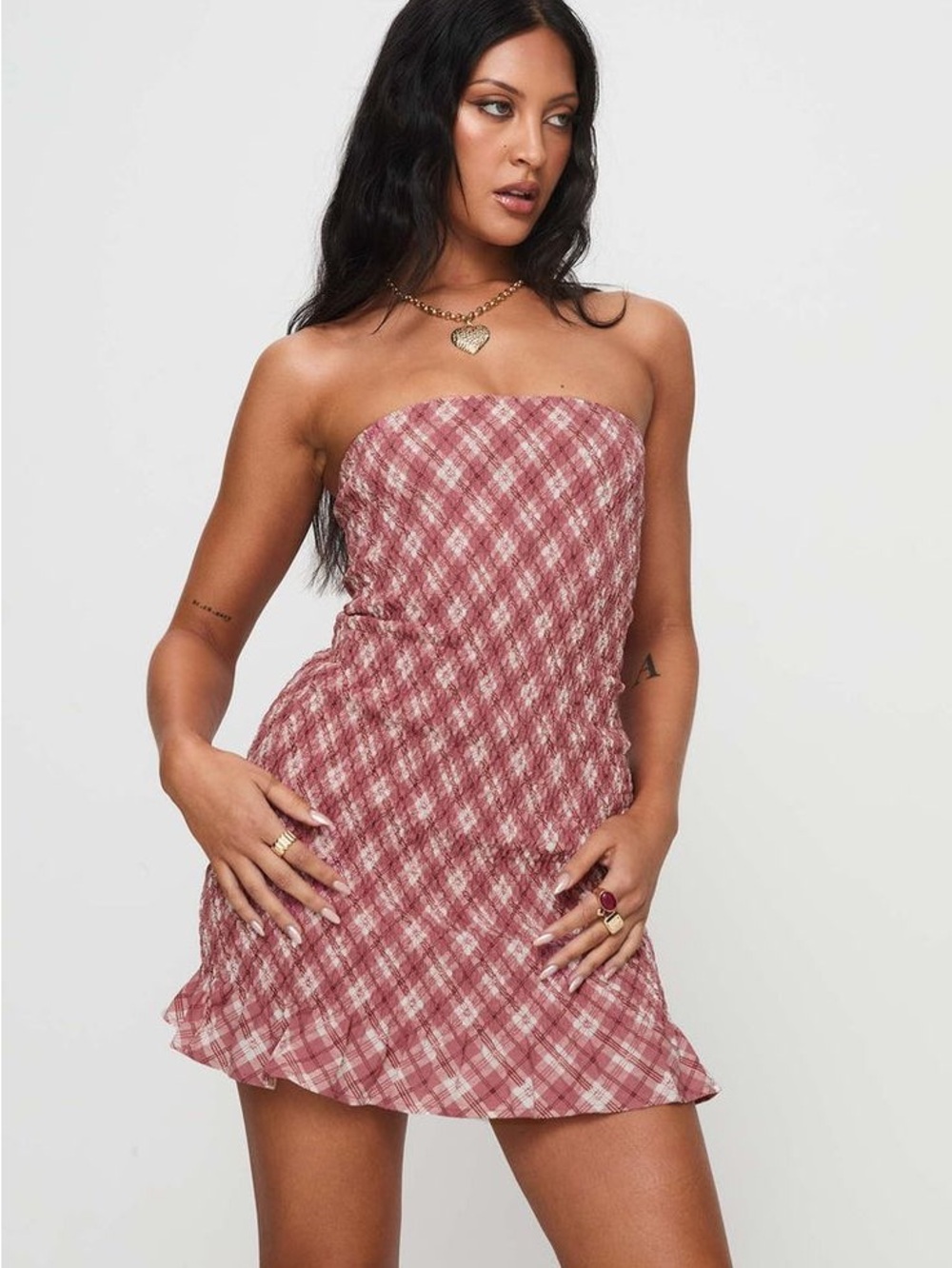 $79 Urban Outfitters Motel Rocks Strapless Mauve Plaid Mini Dress Size XS